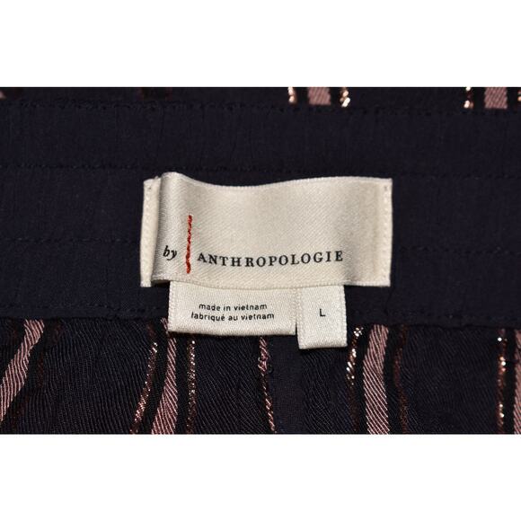 ANTHROPOLOGIE $78 Navy Metallic Striped Pull-On‎ Shorts Side Ties Large - Picture 3 of 3
